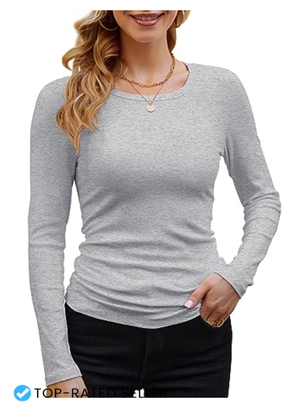 Ribbed Knit Long Sleeve Crewneck Top - Slim Fitted Casual Basic Shirt